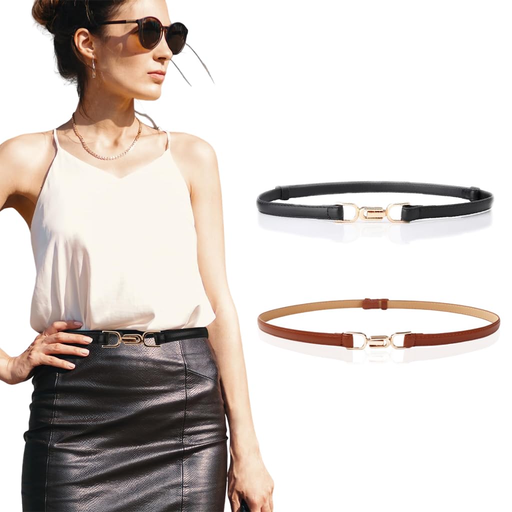 PALAY 2Pcs Waist Belt for Women Belts for Dress Fashion Slim Dress Belts for Women PU Leather Ladies Waistband with Metal Buckle Closure for Shirt Blouse Blazer (Black & Brown) PALAY 2Pcs Waist Belt for Women Belts for Dress Fashion Slim Dress Belts for Women PU Leather Ladies Waistband with Metal Buckle Closure for Shirt Blouse Blazer (Black & Brown)
